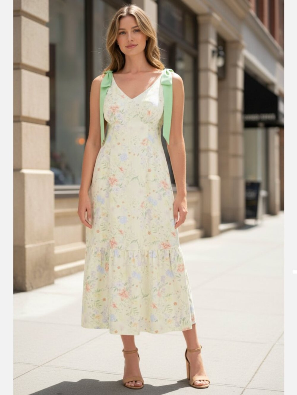NWT Bridgerton Bow Strap Slip Maxi Dress  Floral Cottagecore Green Multi Small